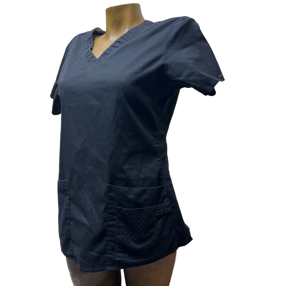 Vera Bradley Black Short Sleeve V Neck Two Front Pockets Scrub Top Womens Small